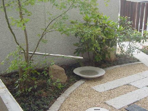 加古川市　和風庭　ステンレスの筧と水盤　Ｔ様邸